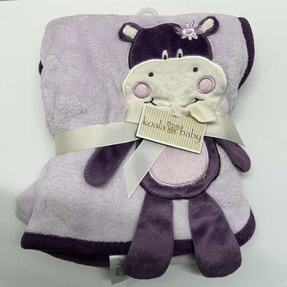 KOALA BABY Purple/Eggplant 3D Hippopotamus Lovey Plush Blanket 30"x 40" NWT
